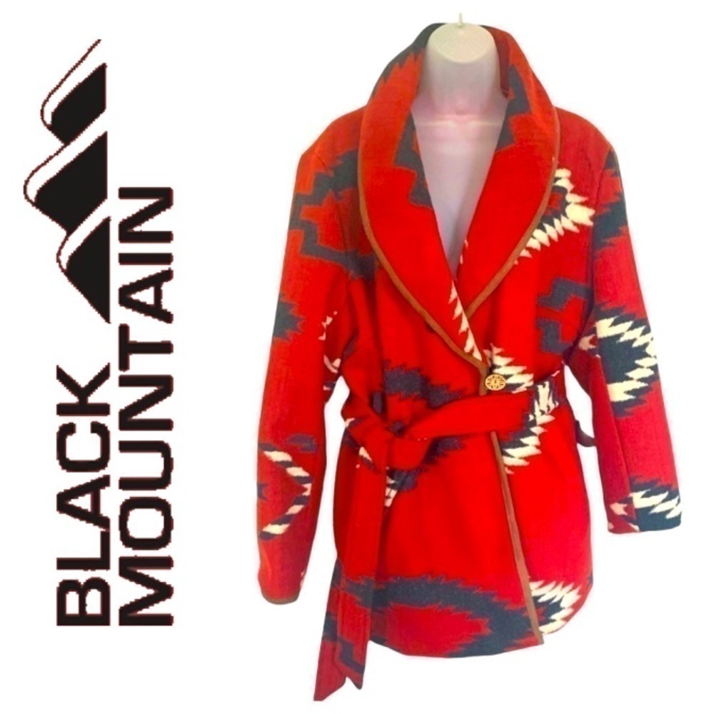 Black Mountain Aztec Southwest designs red white, black, fully lined. SZ L/XL